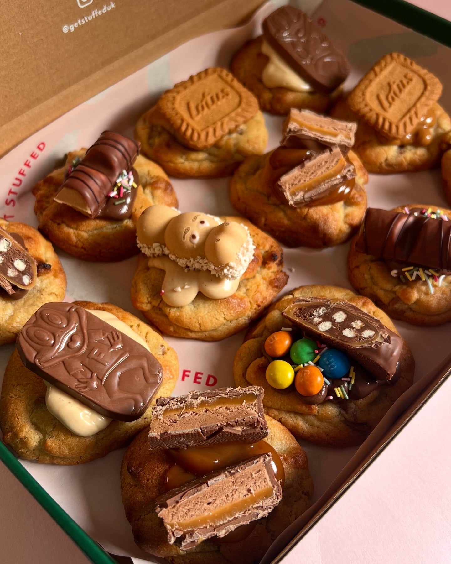 Box of assorted gourmet stuffed cookies ready for delivery